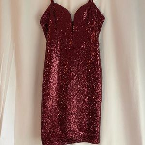Ruby red strapless sequin mini dress size M